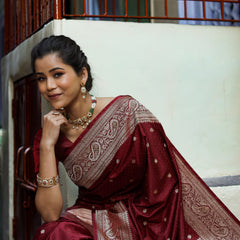 Garnet Wine Siroski Intricate Stone Work Banarasi Mashru Silk Saree
