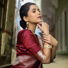 Garnet Wine Siroski Intricate Stone Work Banarasi Mashru Silk Saree