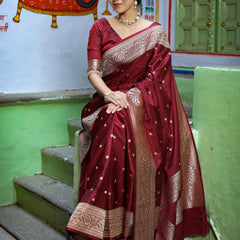 Garnet Wine Siroski Intricate Stone Work Banarasi Mashru Silk Saree