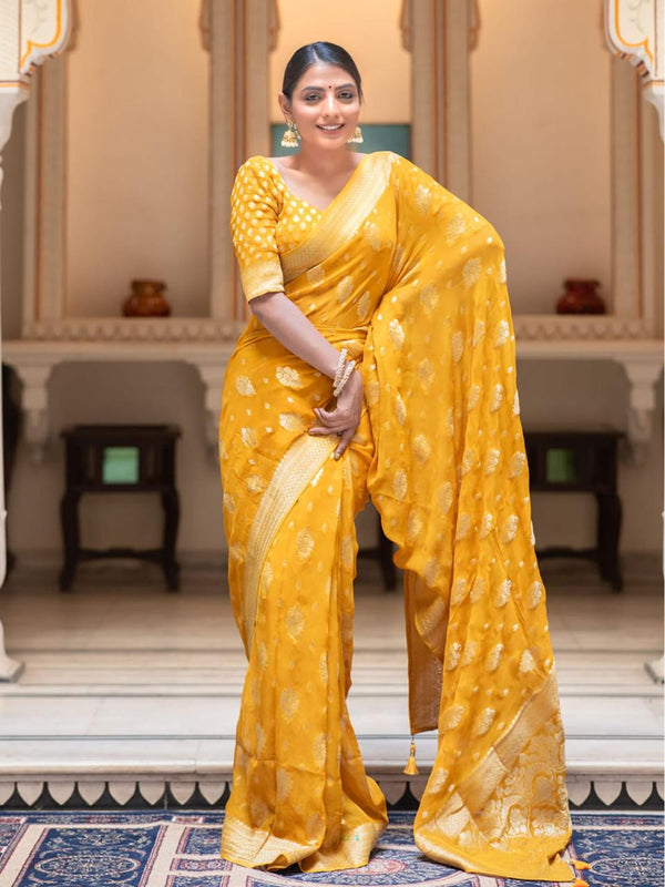 Yellow Gold  Stunning Banarasi Saree with Elegant Zari Woven Design