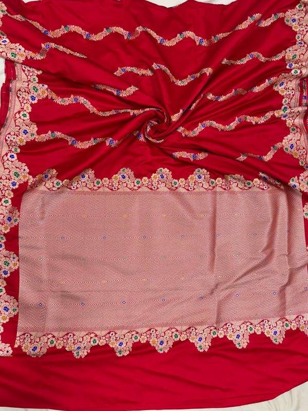 Premium Red Banarasi Alfi Pattern Ultra Soft Mashru Silk Saree