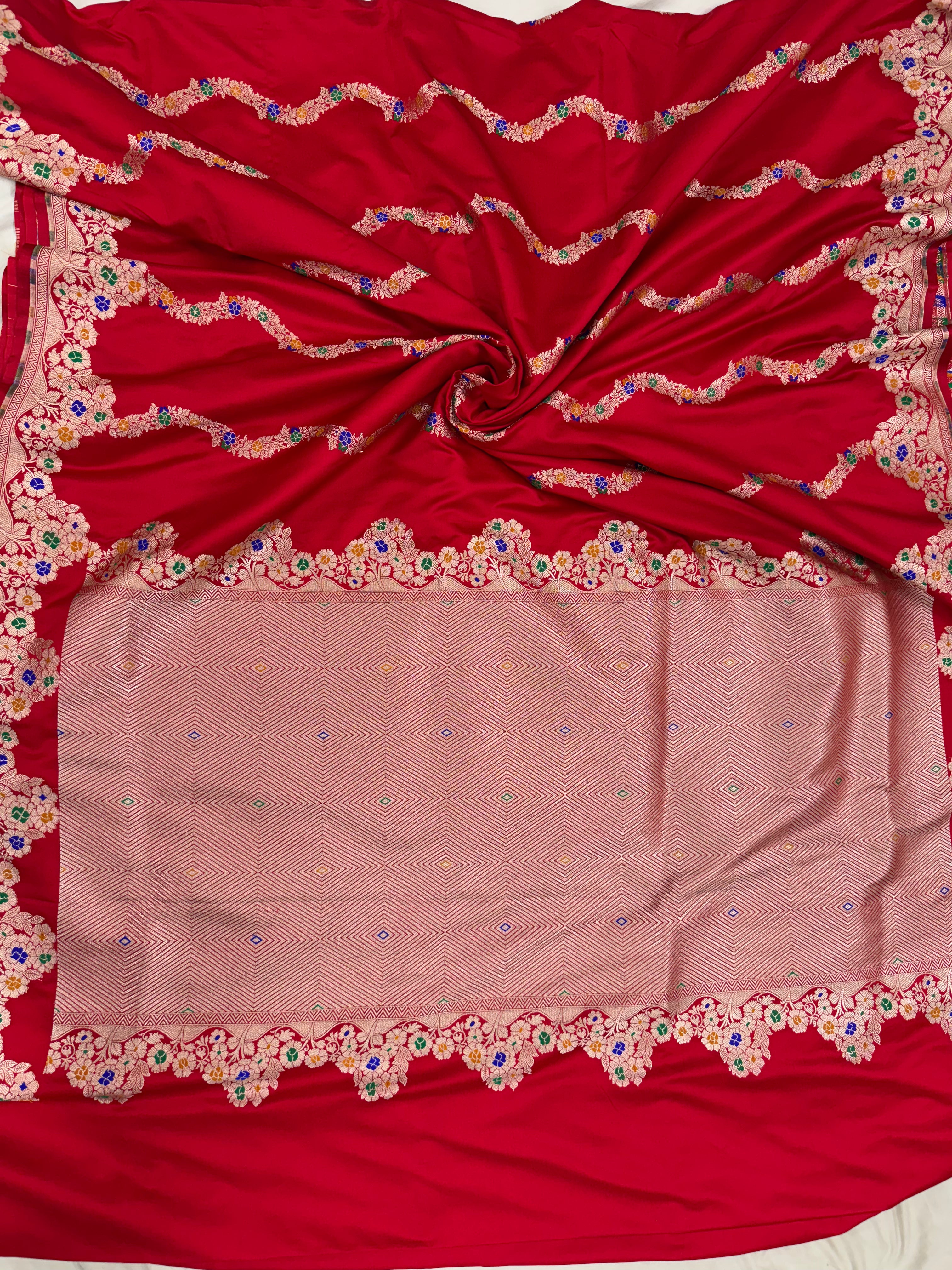 Premium Red Banarasi Alfi Pattern Ultra Soft Mashru Silk Saree