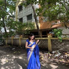 Royal Blue Banarasi Rajkumari Mirror Tissue Silk Saree