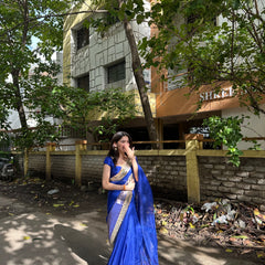 Royal Blue Banarasi Rajkumari Mirror Tissue Silk Saree