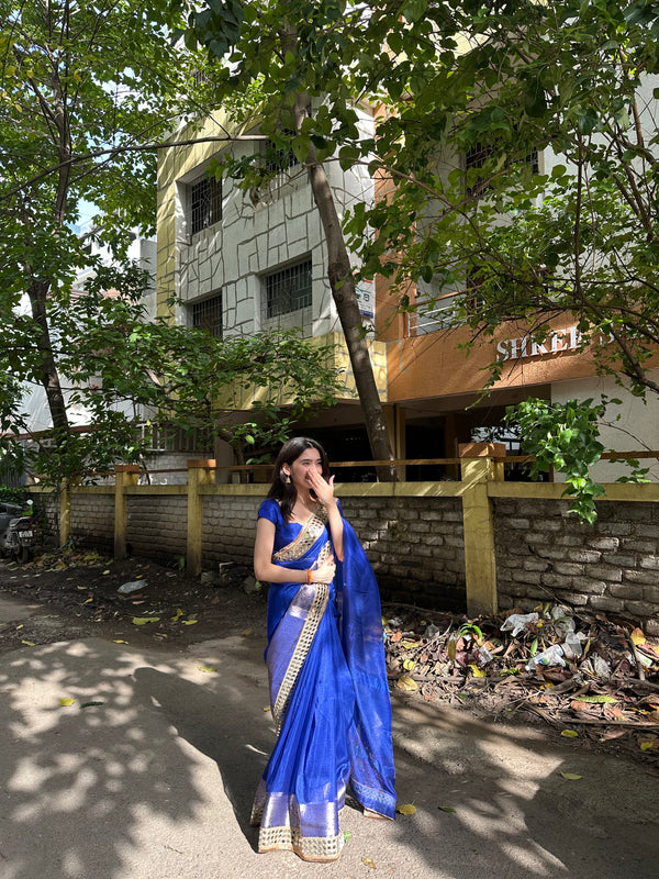 Royal Blue Banarasi Rajkumari Mirror Tissue Silk Saree