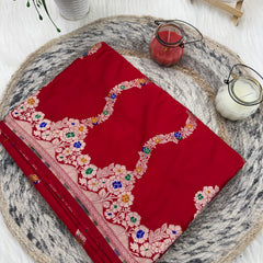 Premium Red Banarasi Alfi Pattern Ultra Soft Mashru Silk Saree