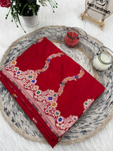 Premium Red Banarasi Alfi Pattern Ultra Soft Mashru Silk Saree