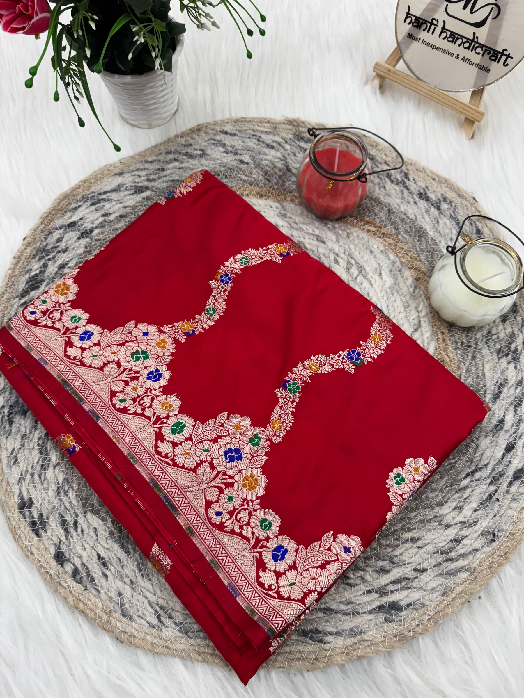 Premium Red Banarasi Alfi Pattern Ultra Soft Mashru Silk Saree