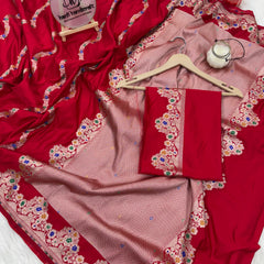 Premium Red Banarasi Alfi Pattern Ultra Soft Mashru Silk Saree