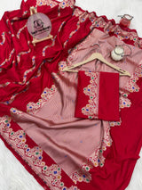 Premium Red Banarasi Alfi Pattern Ultra Soft Mashru Silk Saree