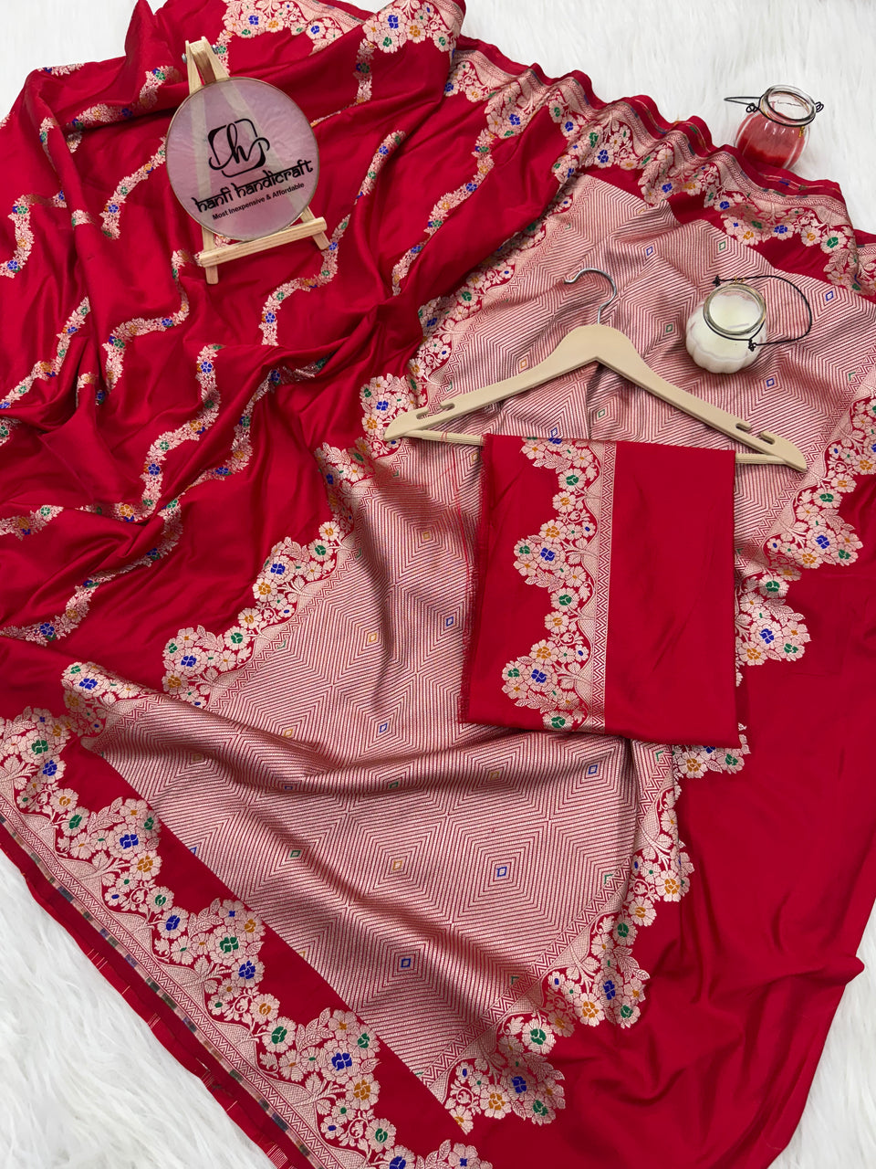Premium Red Banarasi Alfi Pattern Ultra Soft Mashru Silk Saree