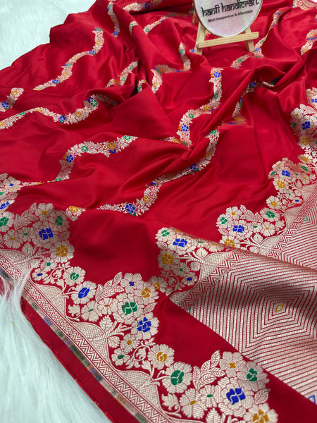 Premium Red Banarasi Alfi Pattern Ultra Soft Mashru Silk Saree