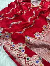 Premium Red Banarasi Alfi Pattern Ultra Soft Mashru Silk Saree