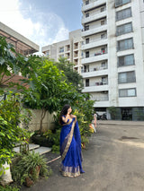 Royal Blue Banarasi Rajkumari Mirror Work Tissue Silk Saree