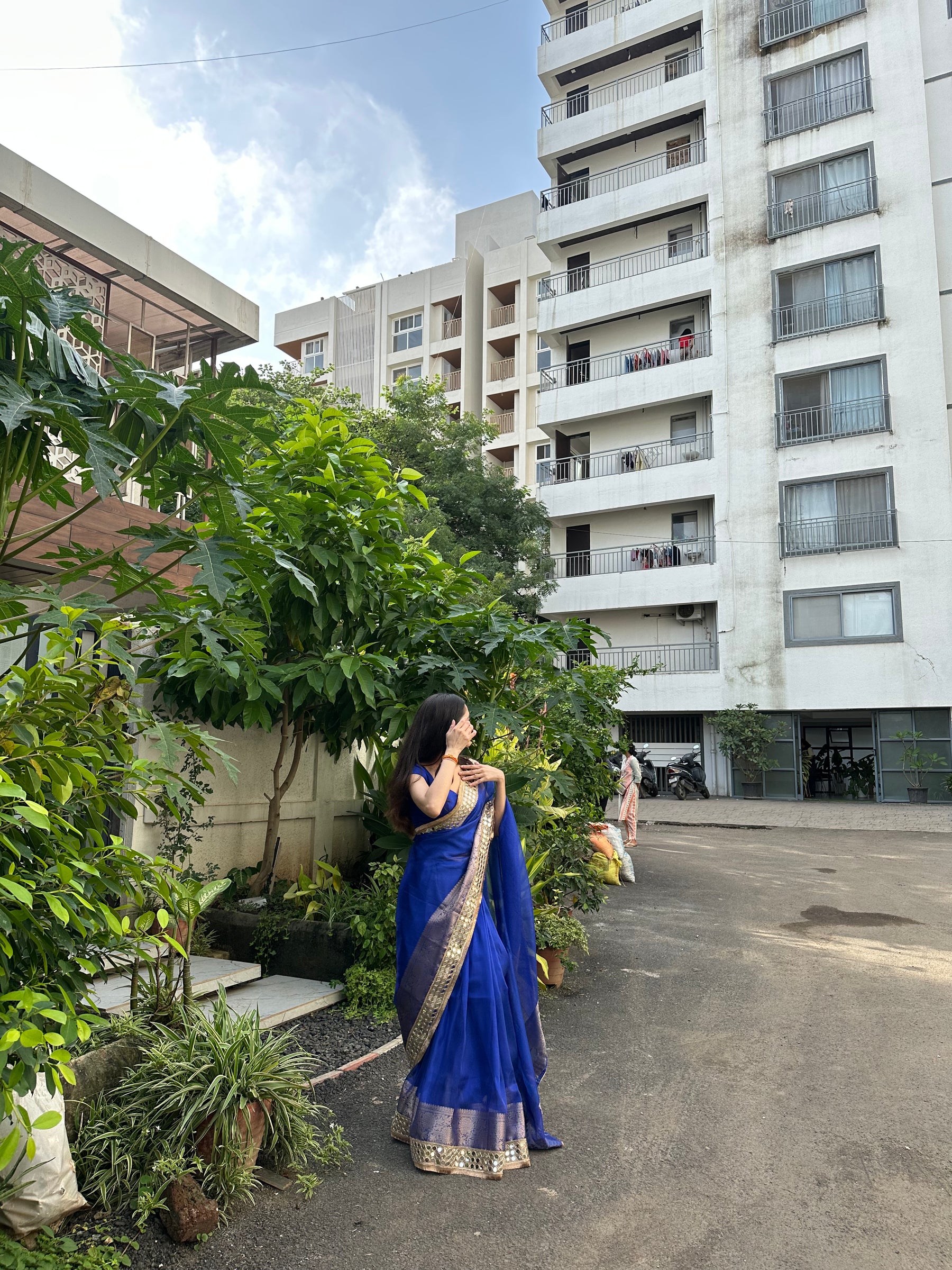 Royal Blue Banarasi Rajkumari Mirror Work Tissue Silk Saree