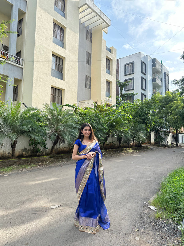 Royal Blue Banarasi Rajkumari Mirror Tissue Silk Saree