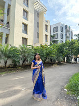 Royal Blue Banarasi Rajkumari Mirror Work Tissue Silk Saree