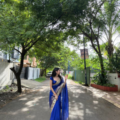 Royal Blue Banarasi Rajkumari Mirror Tissue Silk Saree