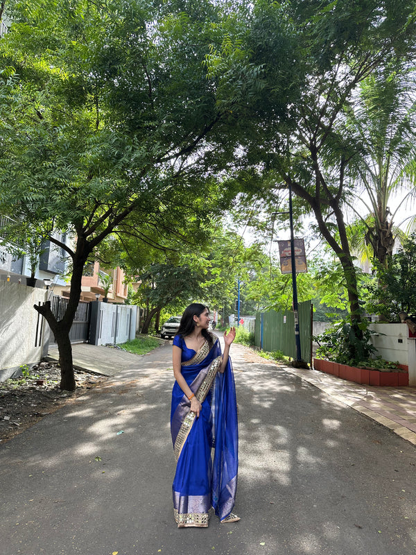 Royal Blue Banarasi Rajkumari Mirror Tissue Silk Saree