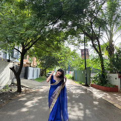 Royal Blue Banarasi Rajkumari Mirror Tissue Silk Saree