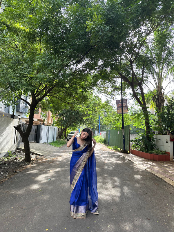 Royal Blue Banarasi Rajkumari Mirror Tissue Silk Saree