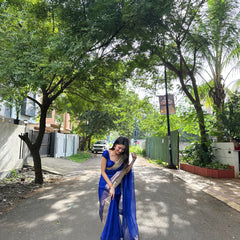 Royal Blue Banarasi Rajkumari Mirror Tissue Silk Saree