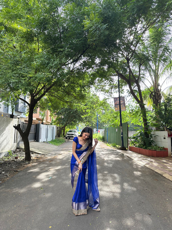 Royal Blue Banarasi Rajkumari Mirror Tissue Silk Saree