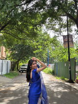 Royal Blue Banarasi Rajkumari Mirror Work Tissue Silk Saree