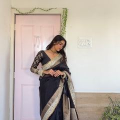 Royal Black Banarasi Riwaayat Tissue Silk Saree | Easy To Carry