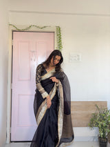 Royal Black Banarasi Riwaayat Tissue Silk Saree | Easy To Carry