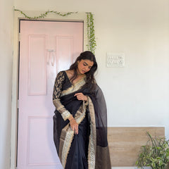 Royal Black Banarasi Riwaayat Tissue Silk Saree | Easy To Carry