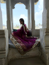 Magenta Pink Banarasi Rajwada Mirror Work Tissue Silk Saree