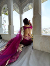 Magenta Pink Banarasi Rajwada Mirror Work Tissue Silk Saree