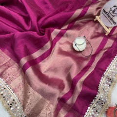 Magenta Pink Banarasi Rajkumari Mirror Work Tissue Silk Saree