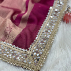 Magenta Pink Banarasi Rajkumari Mirror Work Tissue Silk Saree
