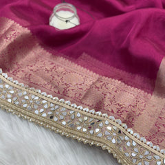 Magenta Pink Banarasi Rajkumari Mirror Work Tissue Silk Saree