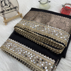 Pearl Black Banarasi Rajkumari Mirror Work Tissue Silk Saree