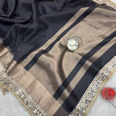Pearl Black Banarasi Rajkumari Mirror Work Tissue Silk Saree