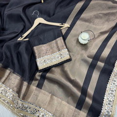 Pearl Black Banarasi Rajkumari Mirror Work Tissue Silk Saree