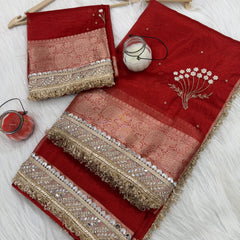 Chand Baliyan Pearl Motif Hand Zardozi Work Saree