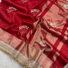 Chand Baliyan Pearl Motif Hand Zardozi Work Saree