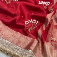 Chand Baliyan Pearl Motif Hand Zardozi Work Saree
