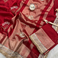 Chand Baliyan Pearl Motif Hand Zardozi Work Saree