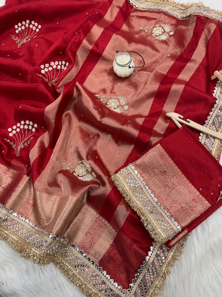 Chand Baliyan Pearl Motif Hand Zardozi Work Saree