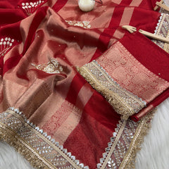 Chand Baliyan Pearl Motif Hand Zardozi Work Saree