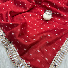 Varnika Red Banarasi Sundari Mirror Work Tissue Silk Saree