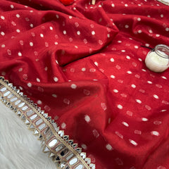 Varnika Red Banarasi Sundari Mirror Work Tissue Silk Saree