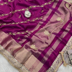 Shahi Magenta Pink Aada Zardozi Handwork Tissue Silk Saree