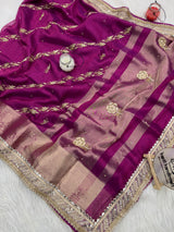 Shahi Magenta Pink Aada Zardozi Handwork Tissue Silk Saree