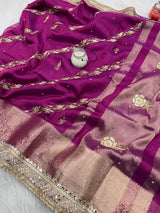 Shahi Magenta Pink Aada Zardozi Handwork Tissue Silk Saree